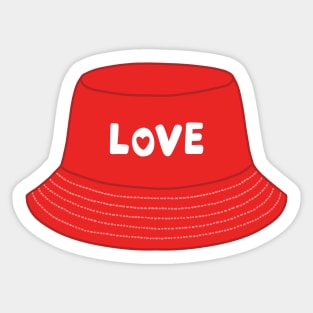 Red bucket hat with love text Sticker